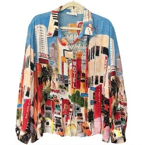 Nicole Taylor Women’s Long Sleeve 100% Silk Beaded City Scene “AS IS” Size